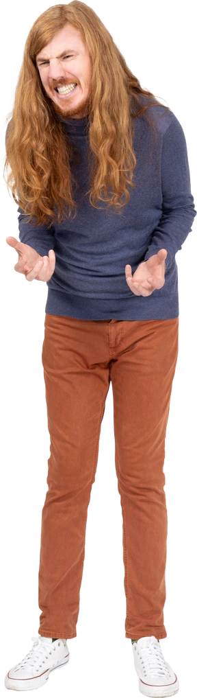 Front view of an emotional young man