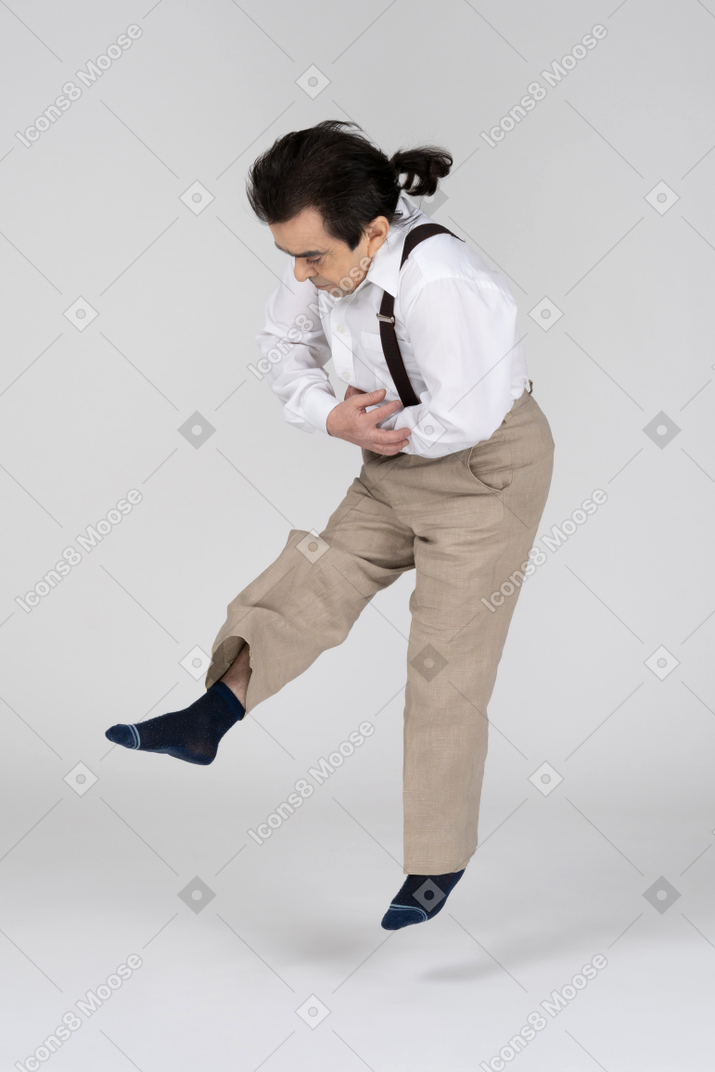 Man in socks jumping