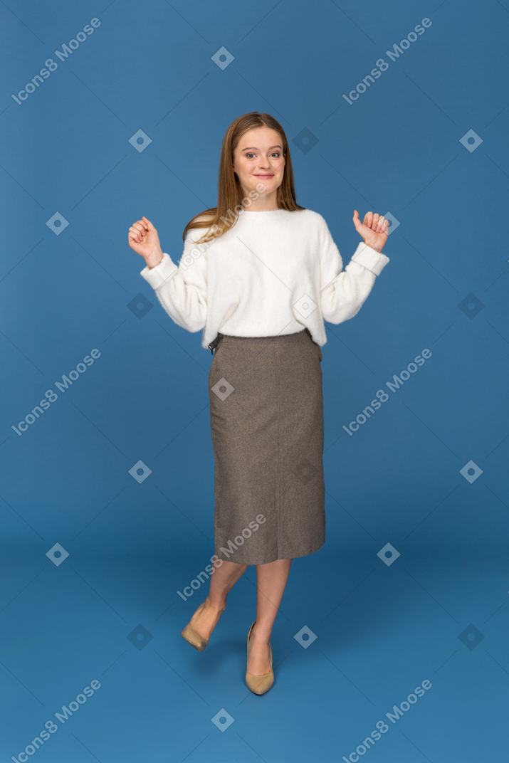 Young businesswoman being joyful