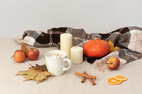 秋季季节意味着可可和毯子会议