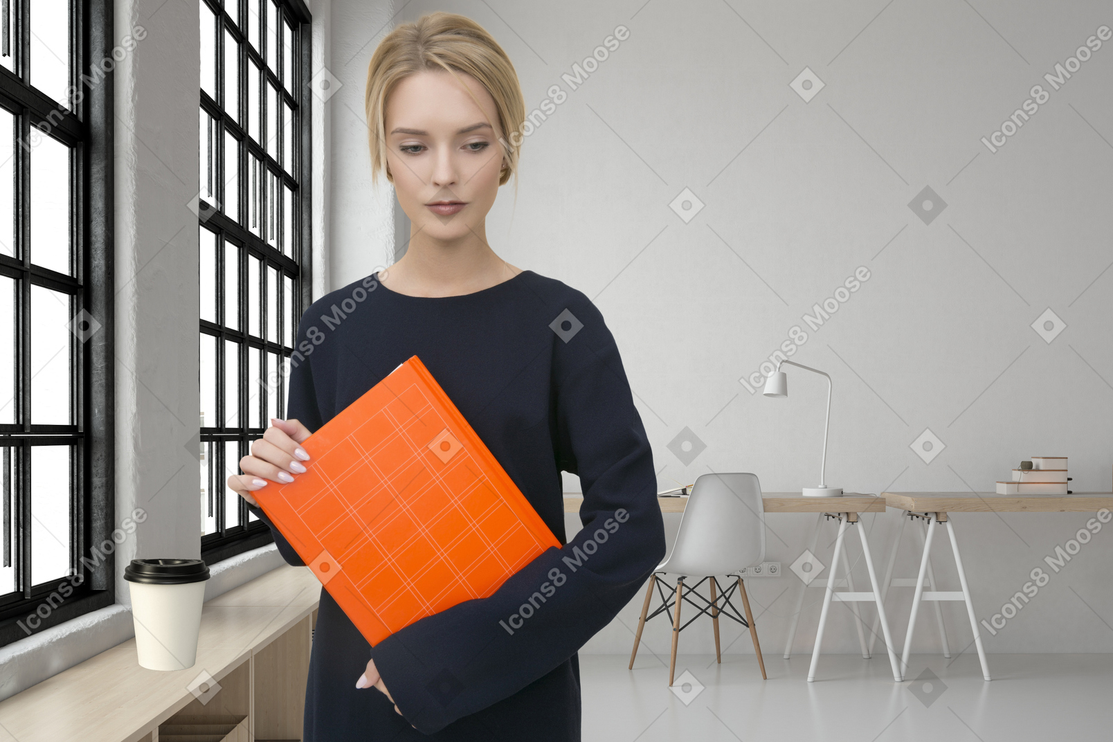 Pensive woman holding orange folder