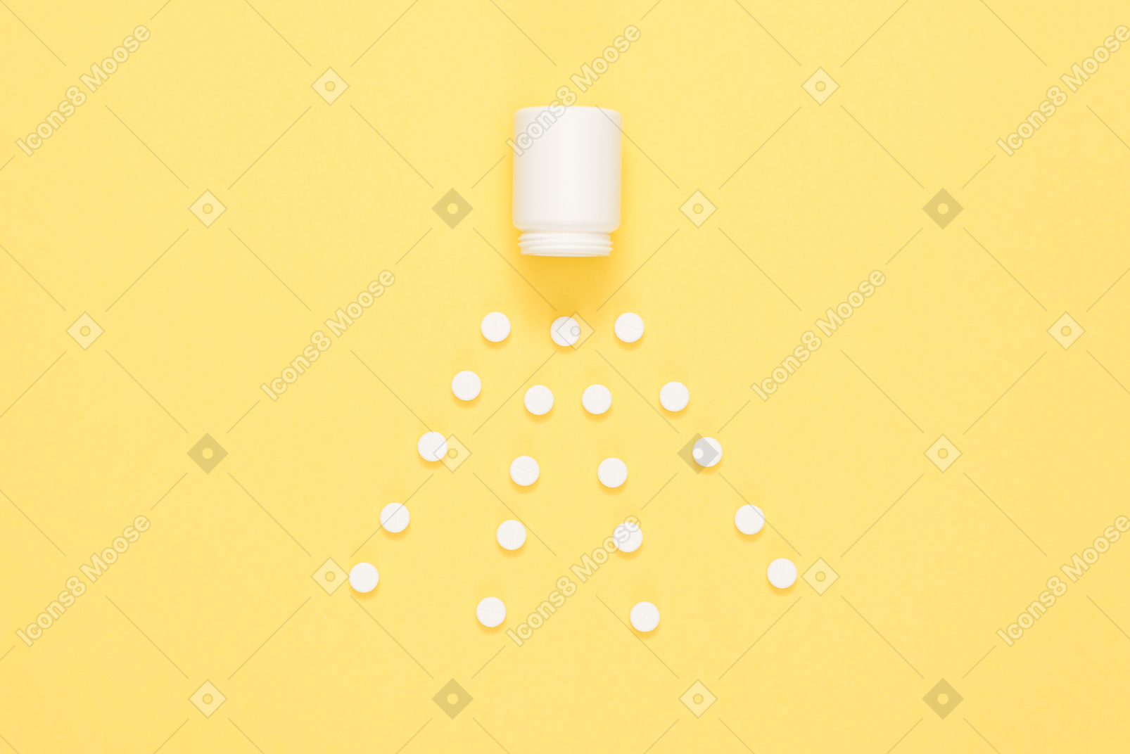 Four lines of white tablets