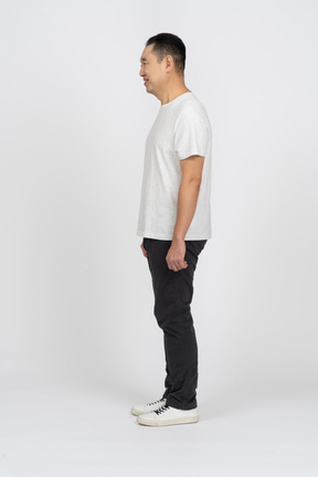 Sad man in casual clothes standing in profile