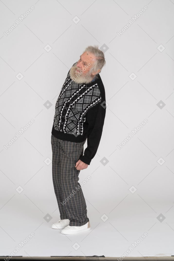 Elderly gentleman bending to the left