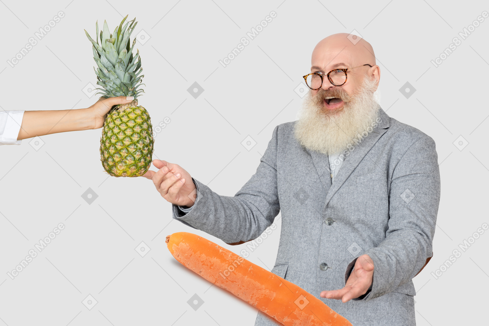Man holding a carrot in his hand