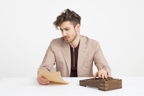 Accountant calculating with abacus