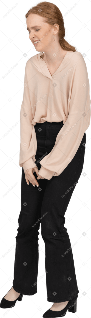 Woman in beautiful blouse standing