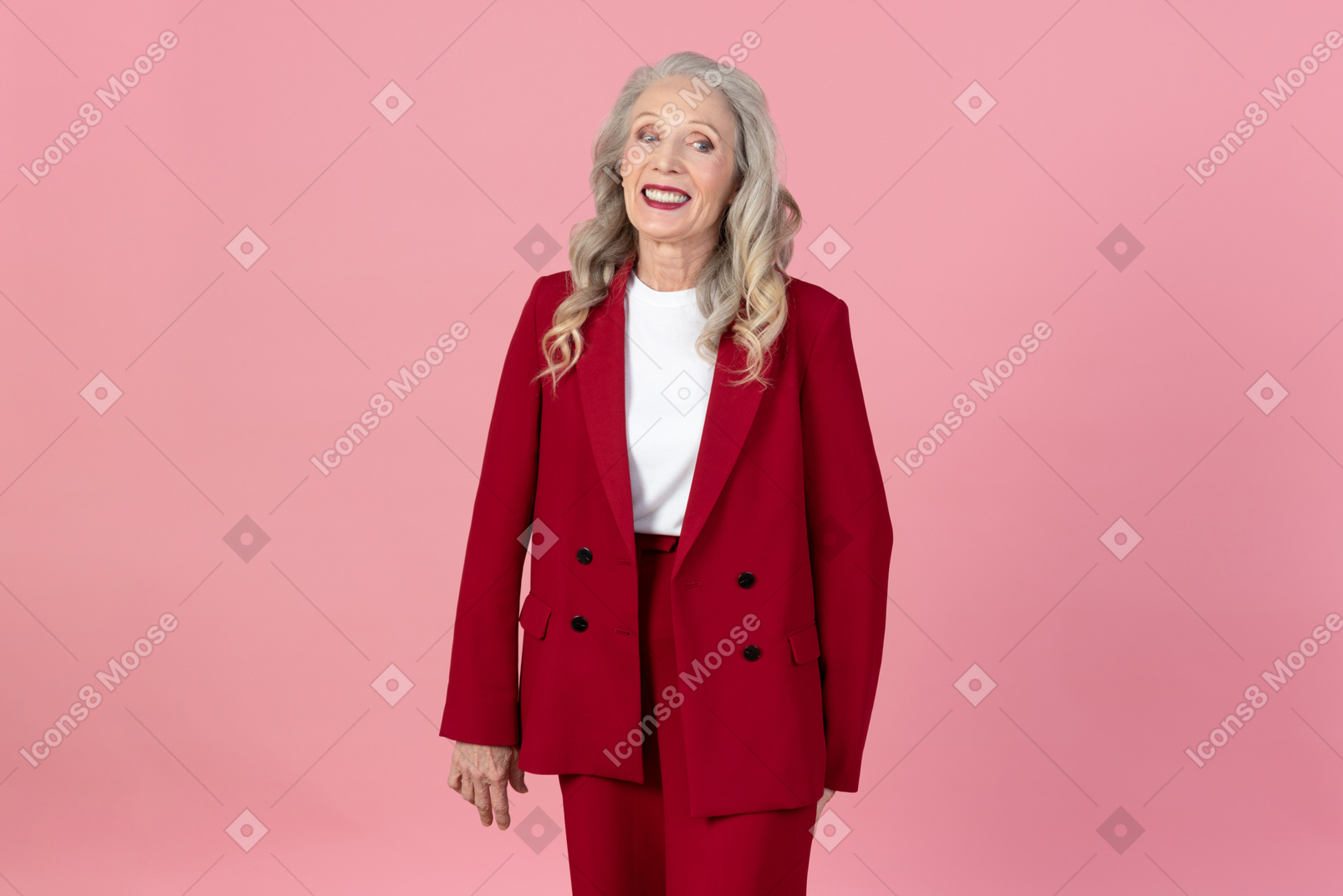 Smiling old fashionable woman