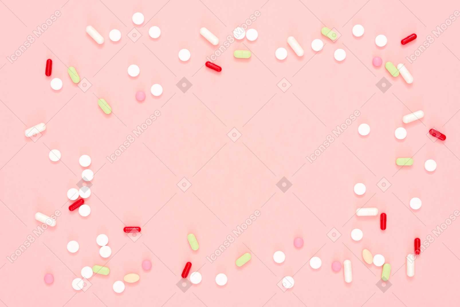Pílulas multicoloridas espalhadas