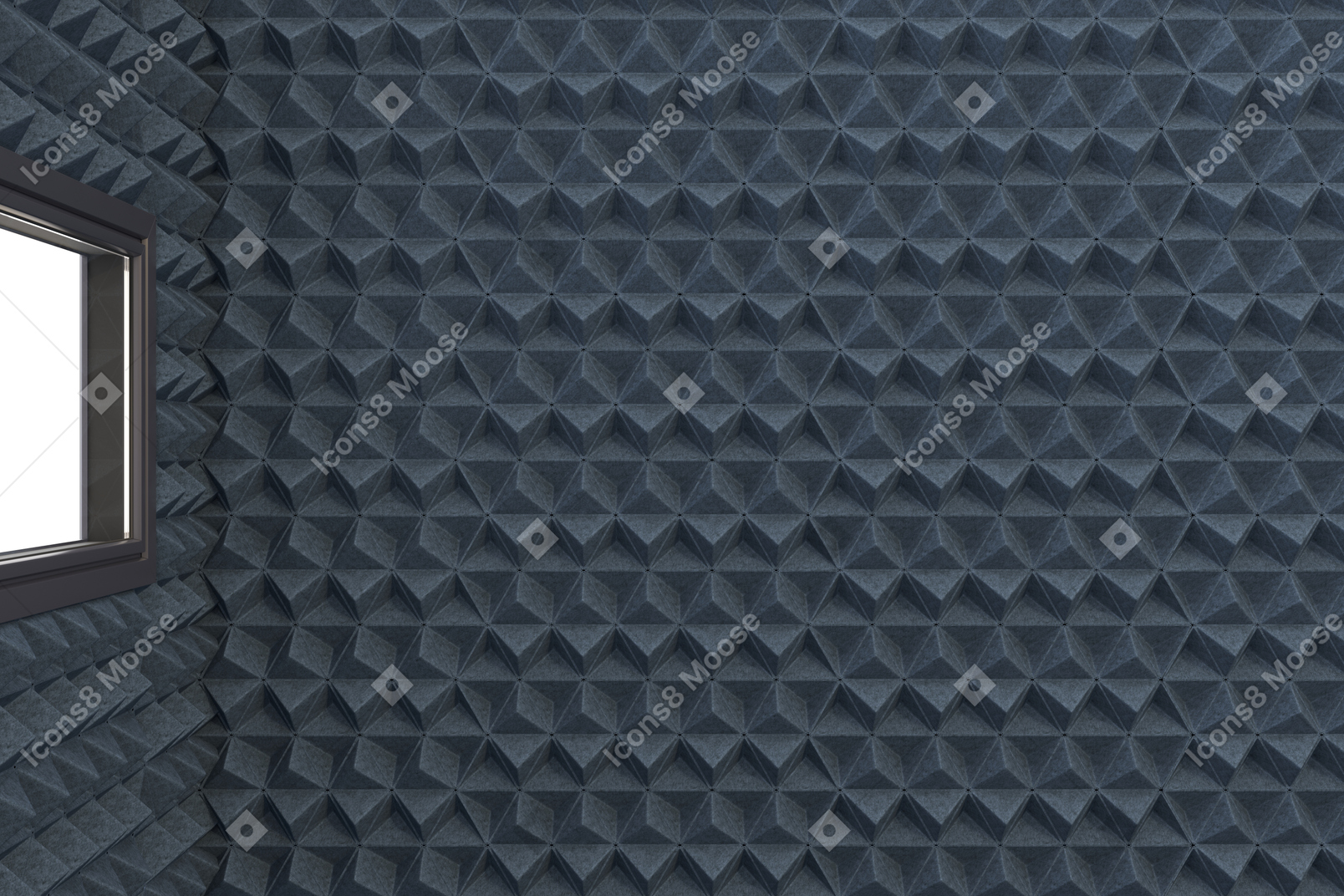 A dark blue soundproof room for audio recording