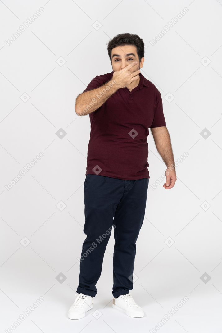 Man in casual clothes whistling