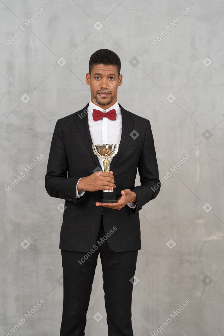 Surprised man receiving an award