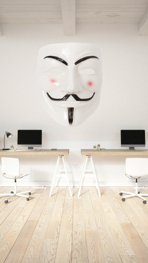 Huge anonymous mask in office room