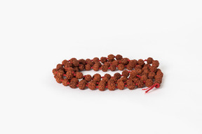 Mala beads on white background