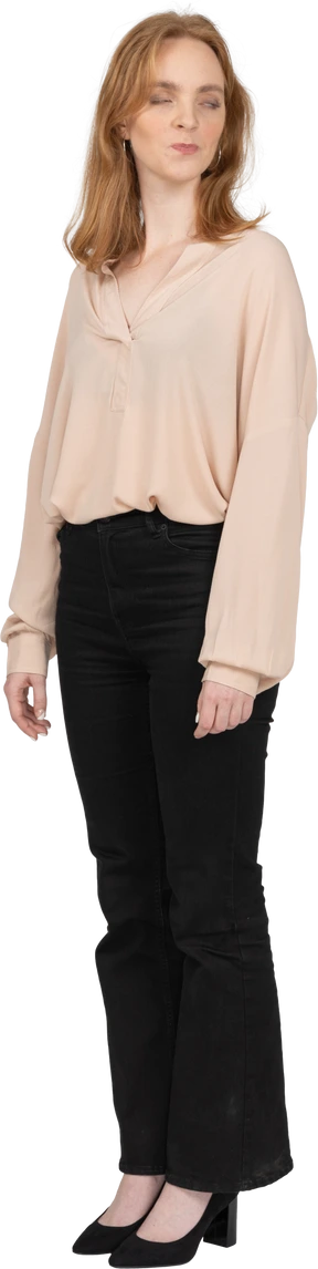 Woman in beautiful blouse standing