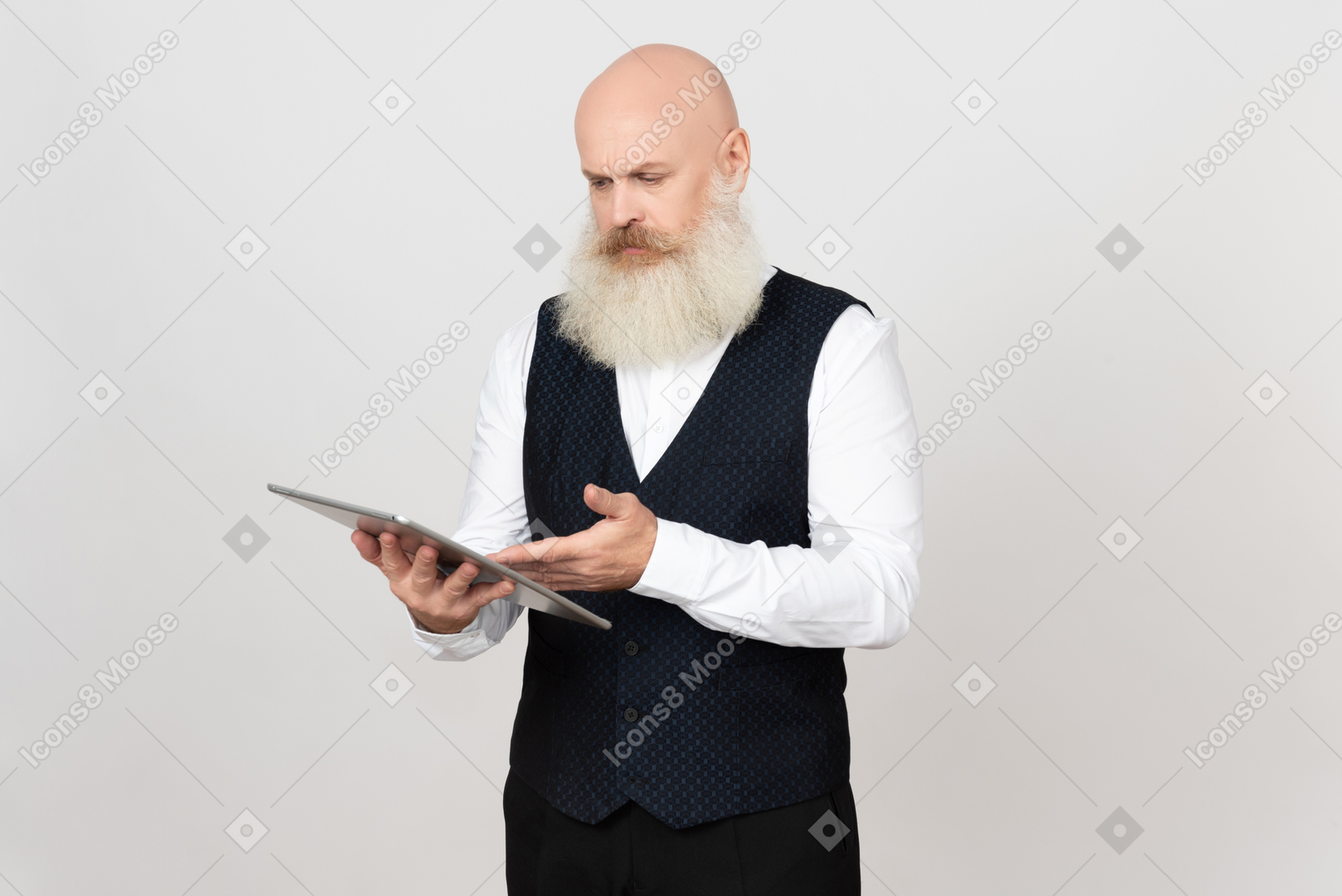 Aged man centred on using ipad
