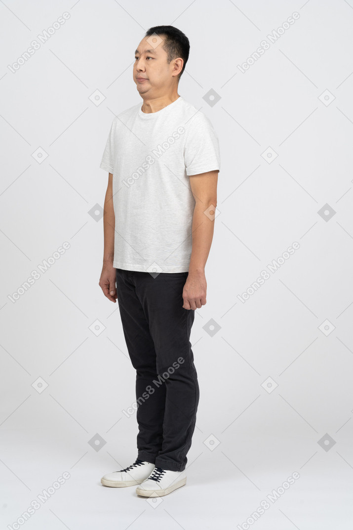 Man in casual clothes making faces