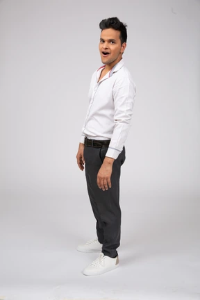 Man in white shirt standing