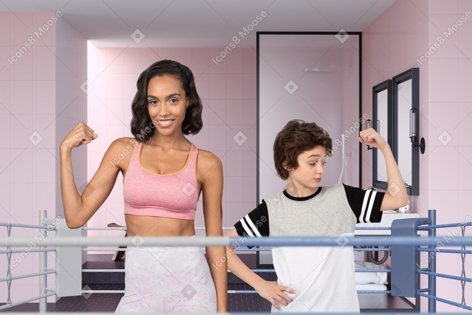 A woman lifting weights in the gym