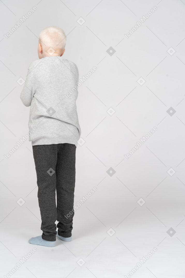 Back view of a little boy in casual clothes