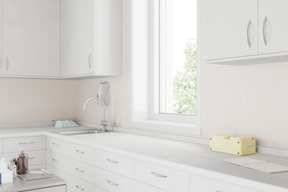 A modern white and black kitchen