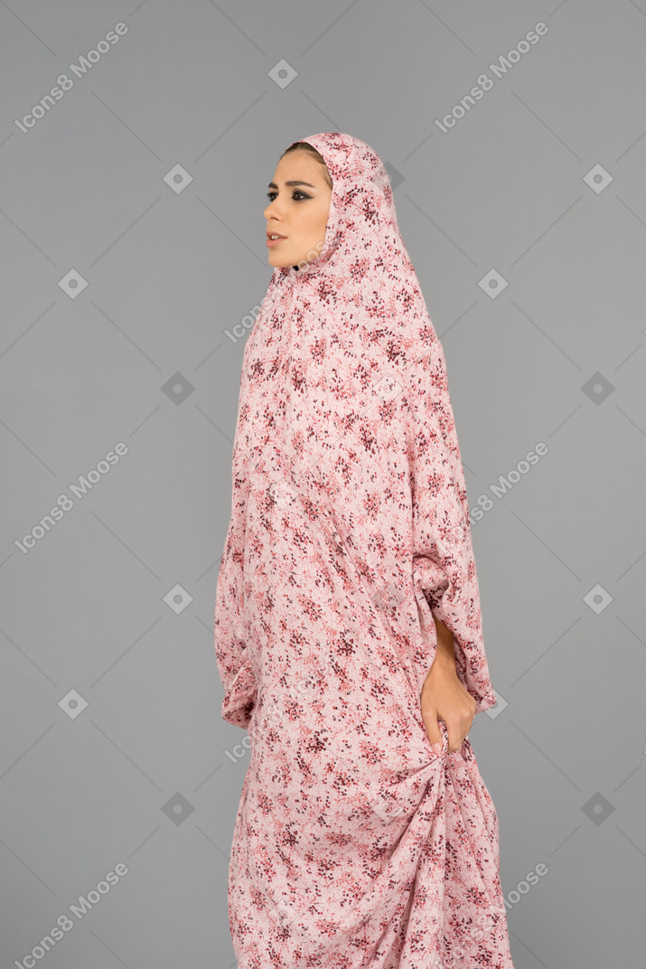 Muslim woman wearing a prayer dress