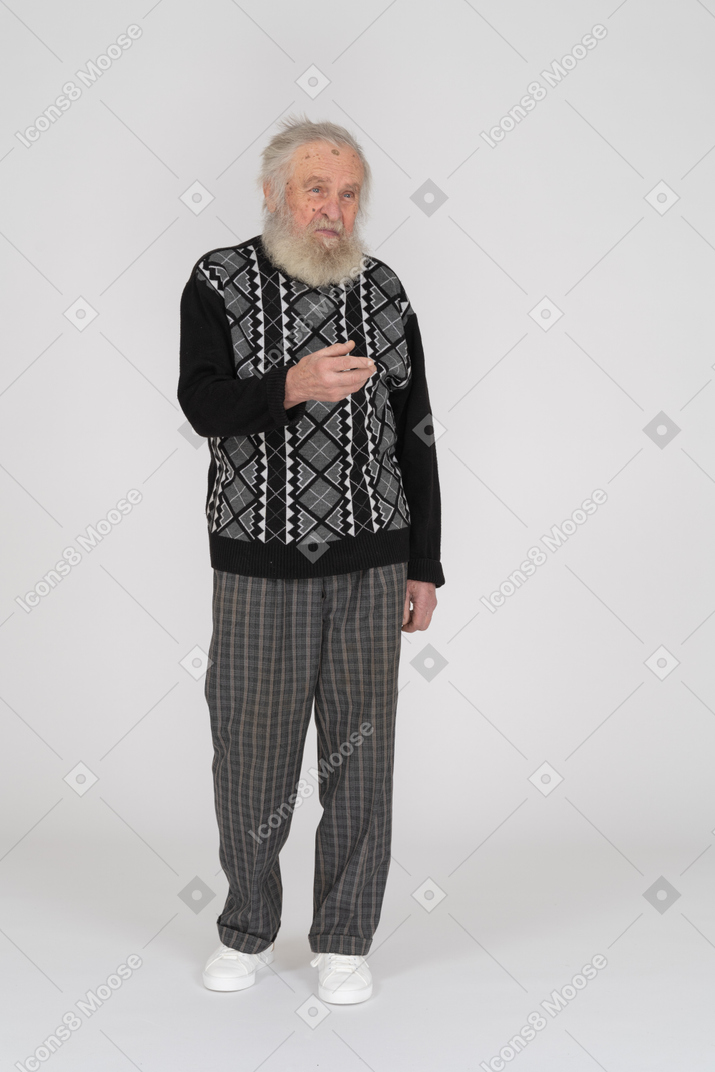 Standing elderly man offering handshake