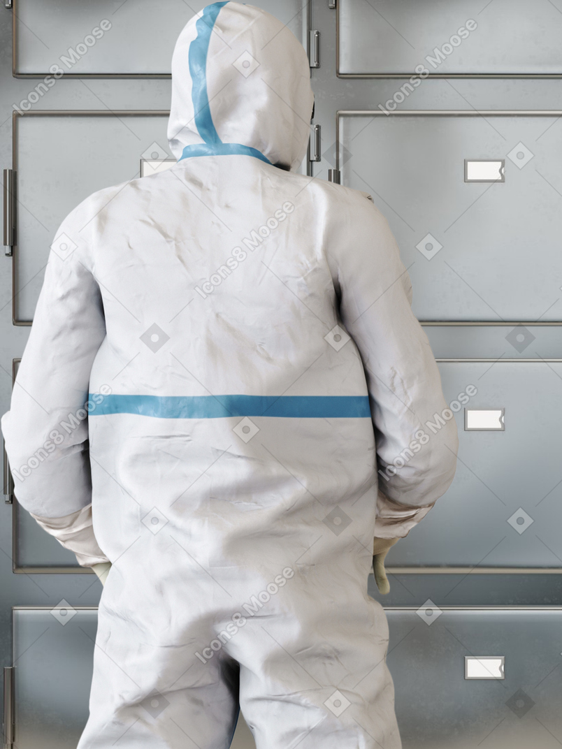 Back view of a person in a protective suit