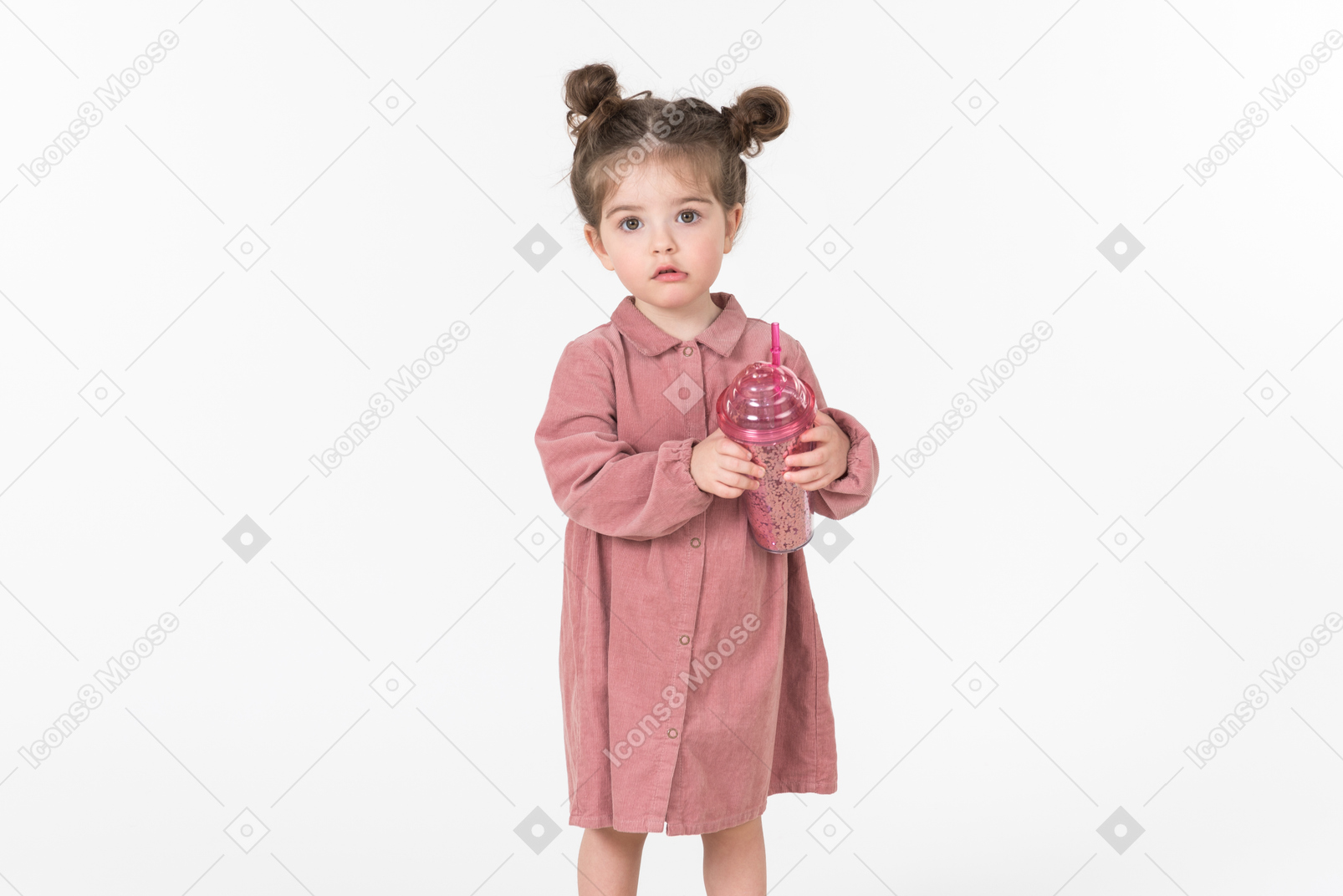 Little kid girl holding plastic cup