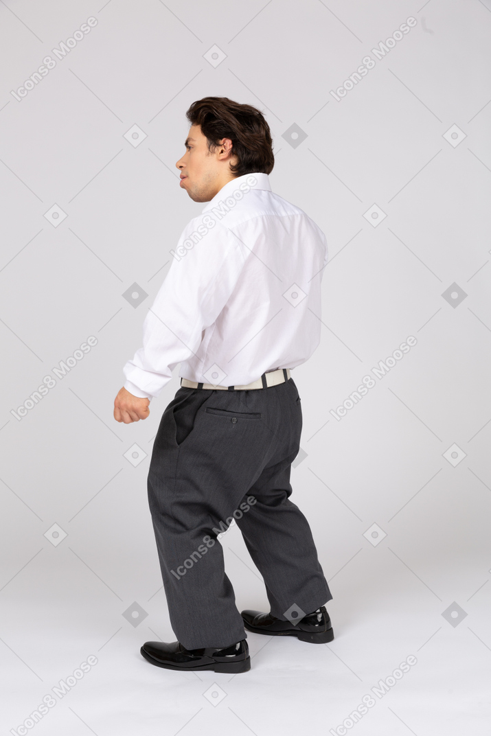 Side view of man with bent legs