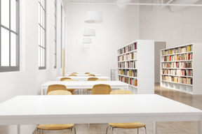 Modern library with desks and chairs