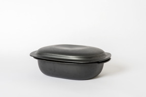 Black oven form covered with a lid
