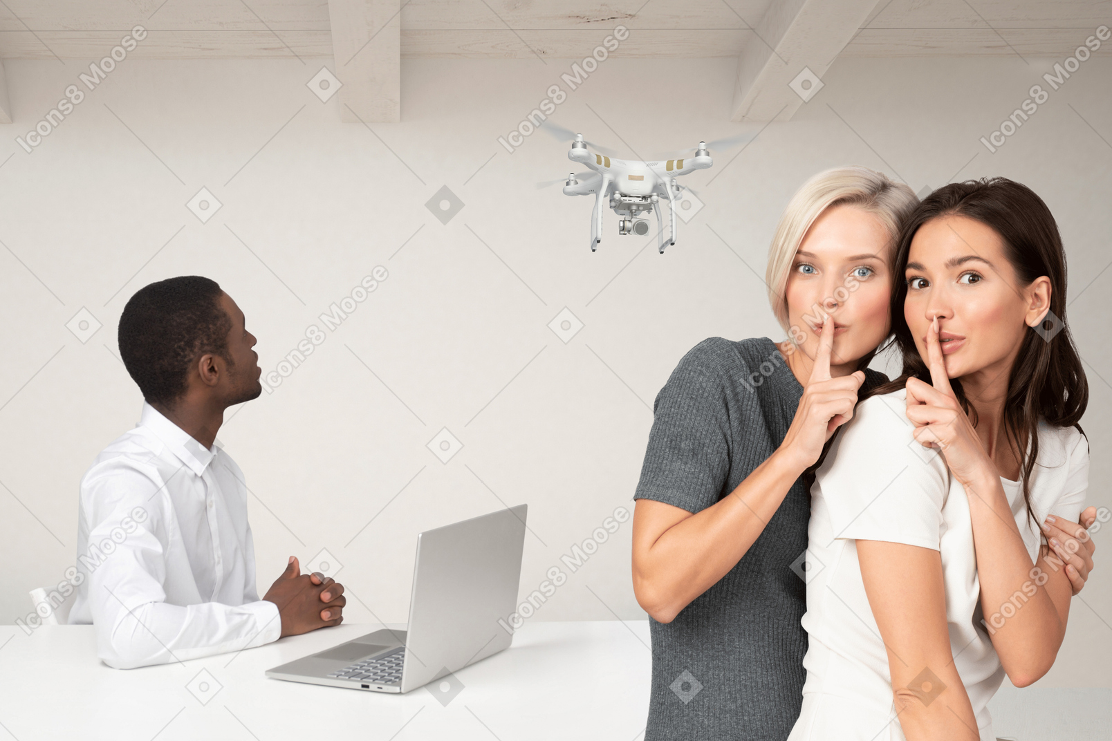 Women ordering a surprise drone delivery to man