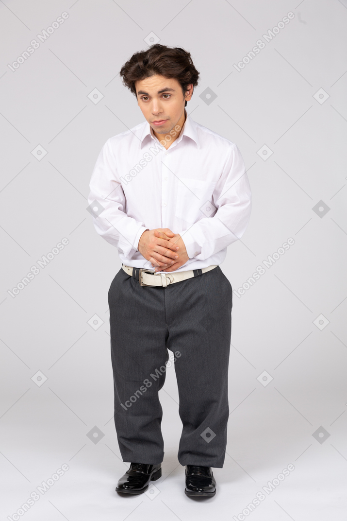 Man folded hands on stomach
