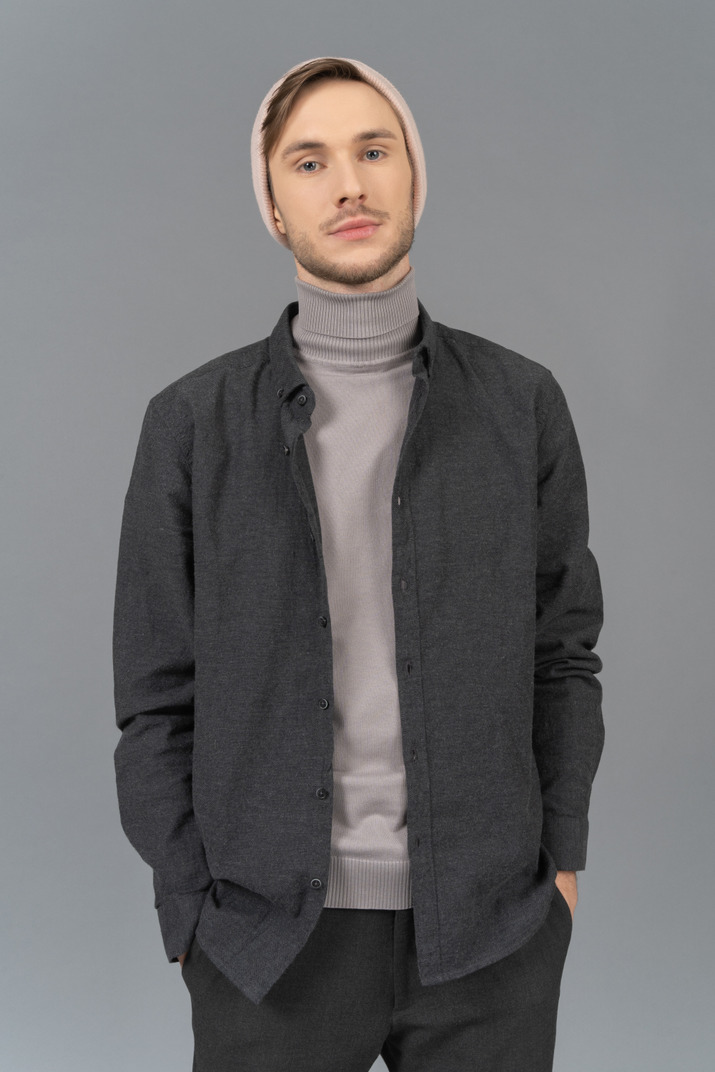 Male model on the gray neutral background
