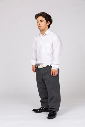 Three-quarter view of a tired office worker