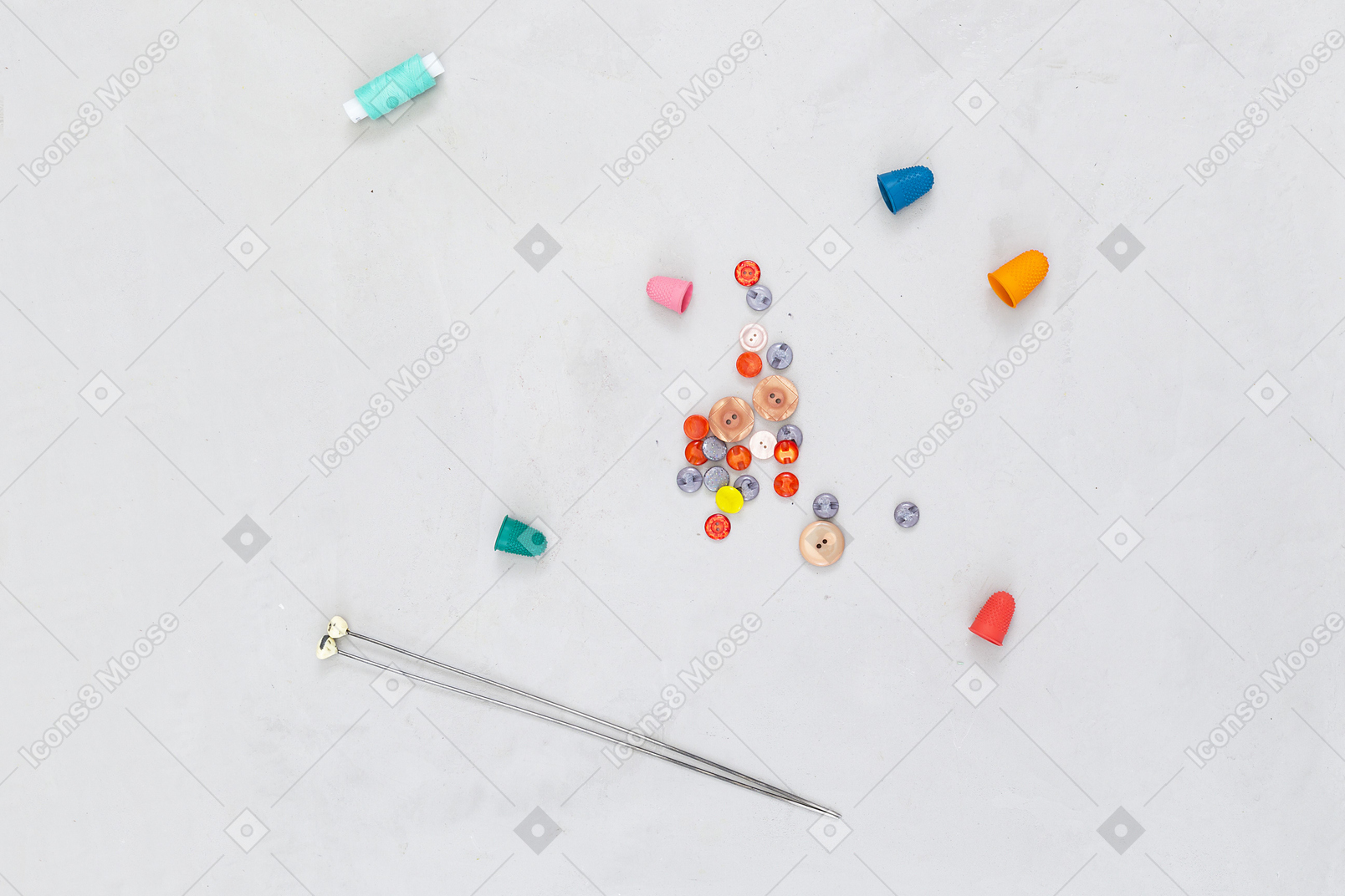 Colorful buttons, threads and needles