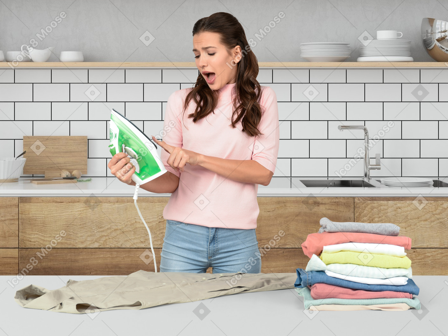 Woman cleaning the floor in her kitchen