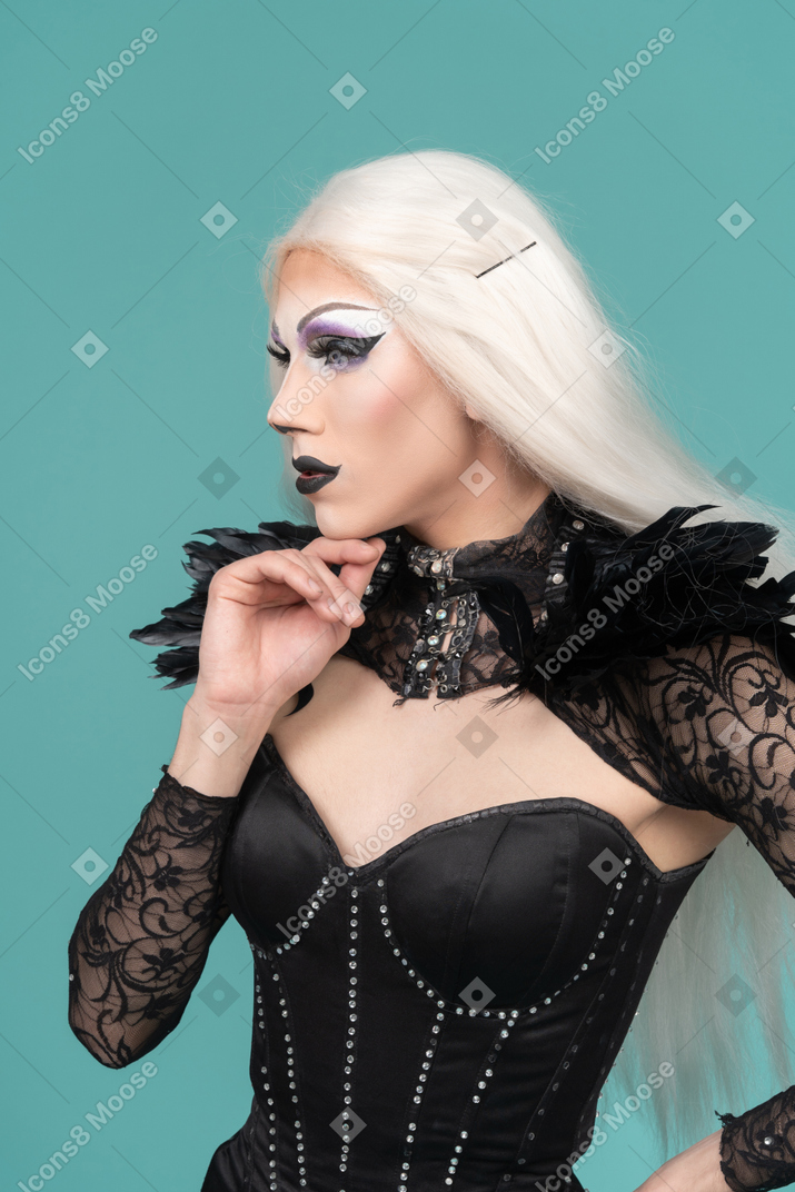 Dragqueen deep in thoughts