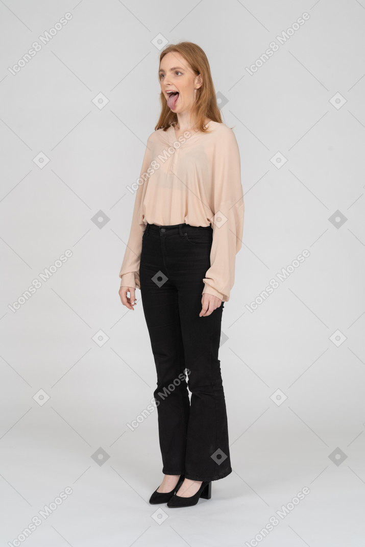 Woman in beautiful blouse standing