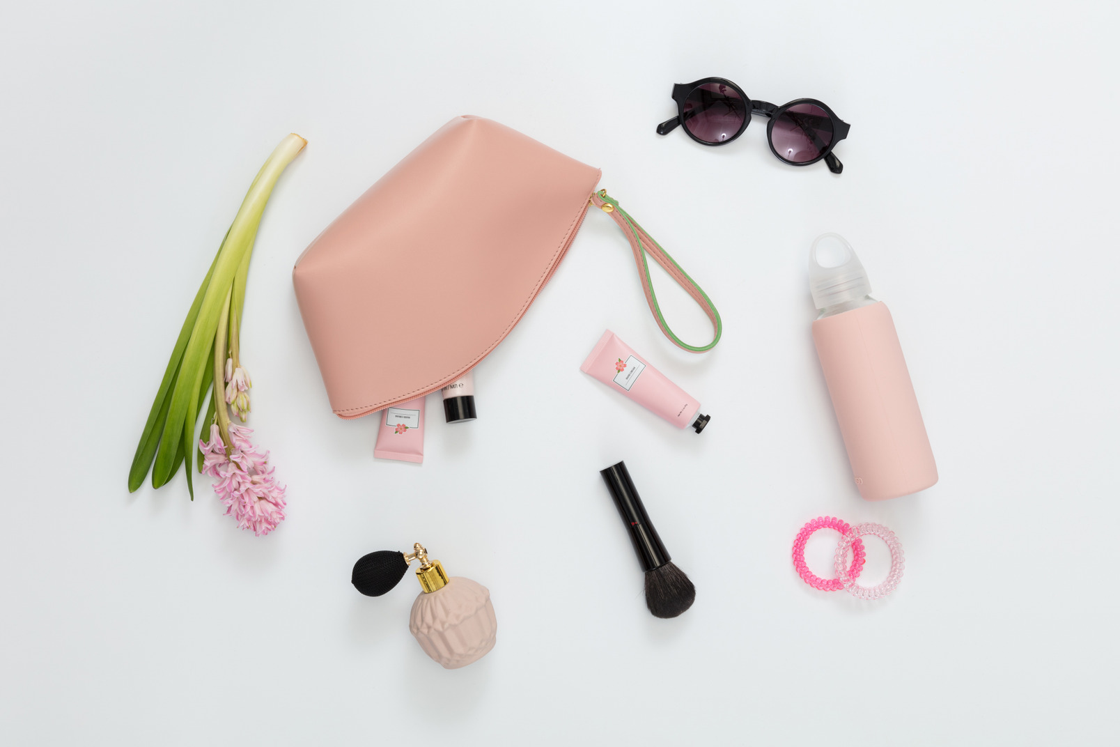 Set of women accessories in pink colour