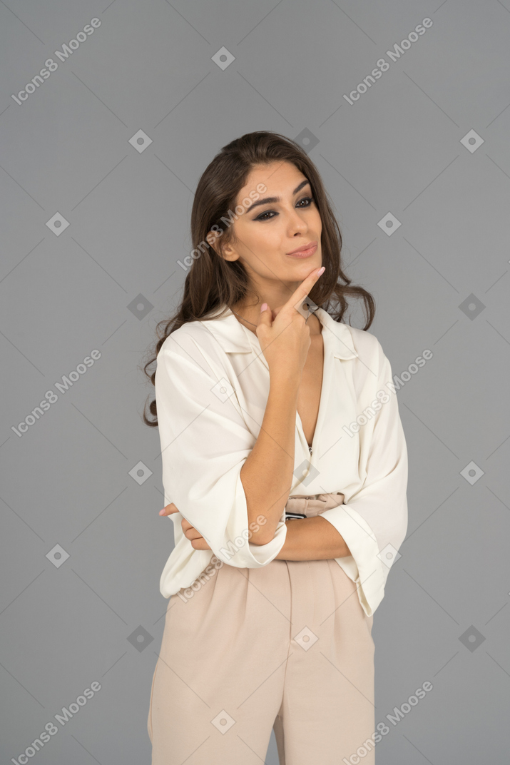 Delighted arab businesswoman dreaming about vocation