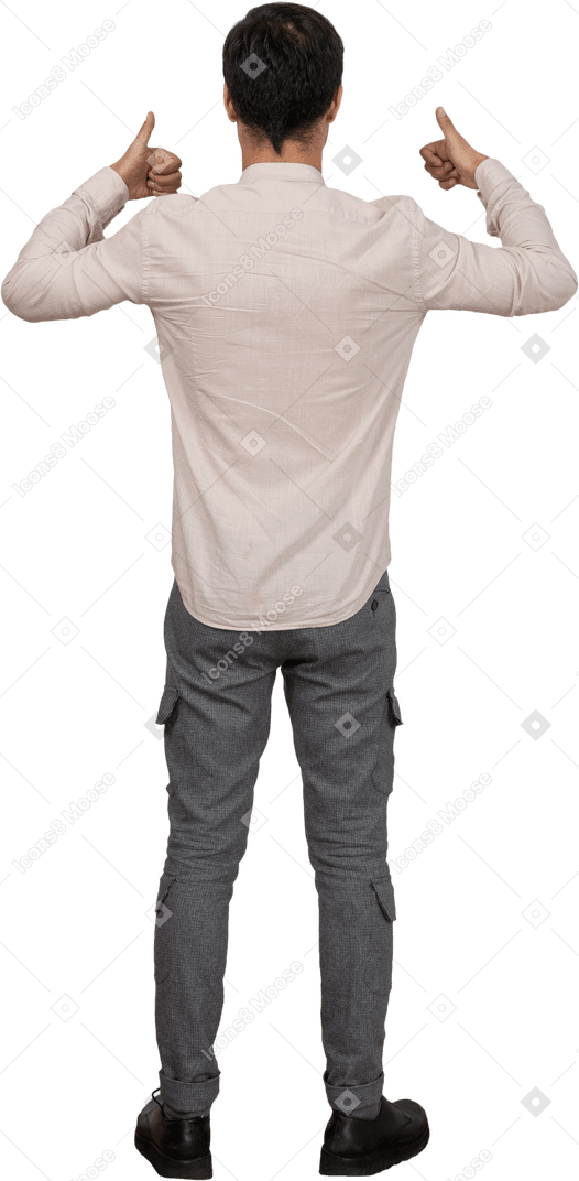 Man in shirt showing thumbs up