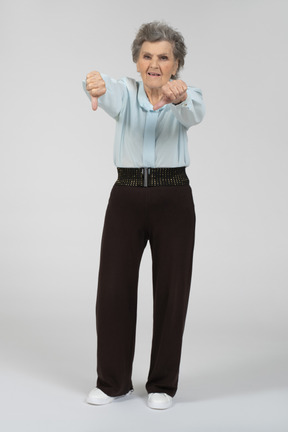 Old lady giving thumbs down