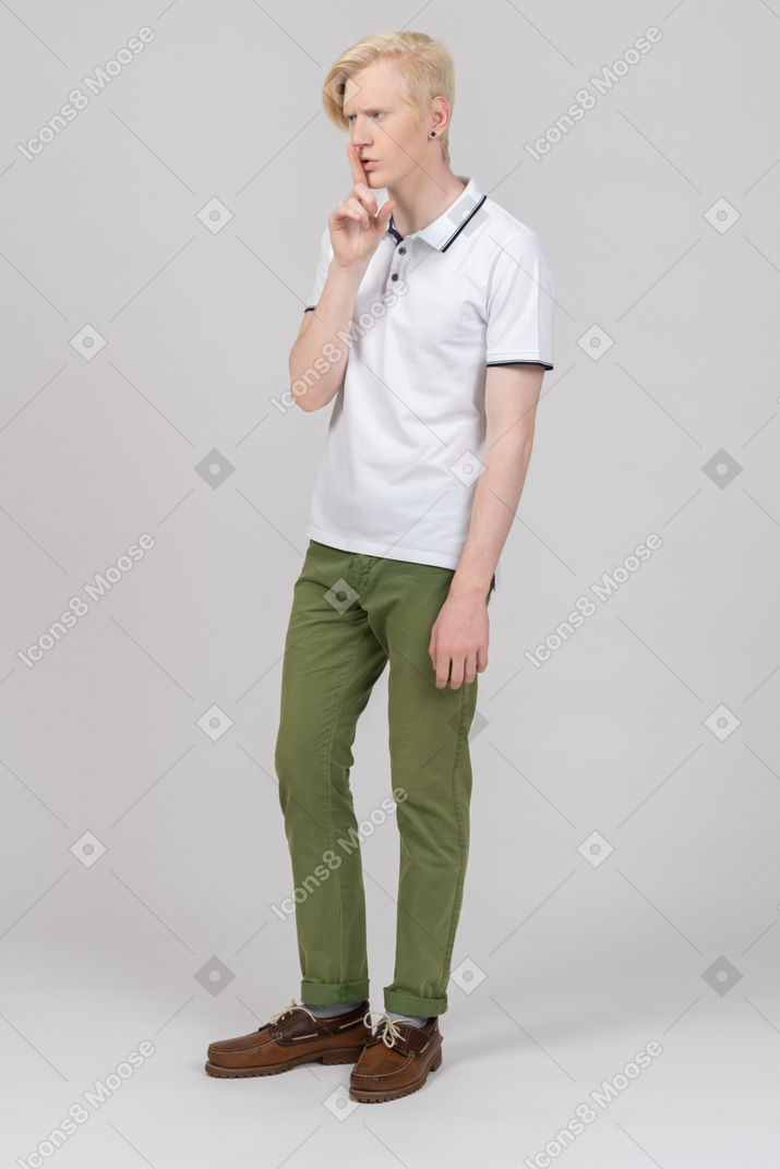 Young man with his finger on lips