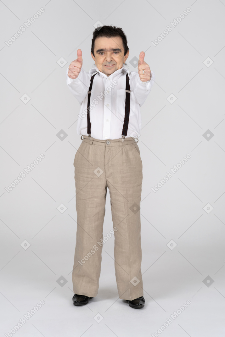 Middle-aged man showing two thumbs up