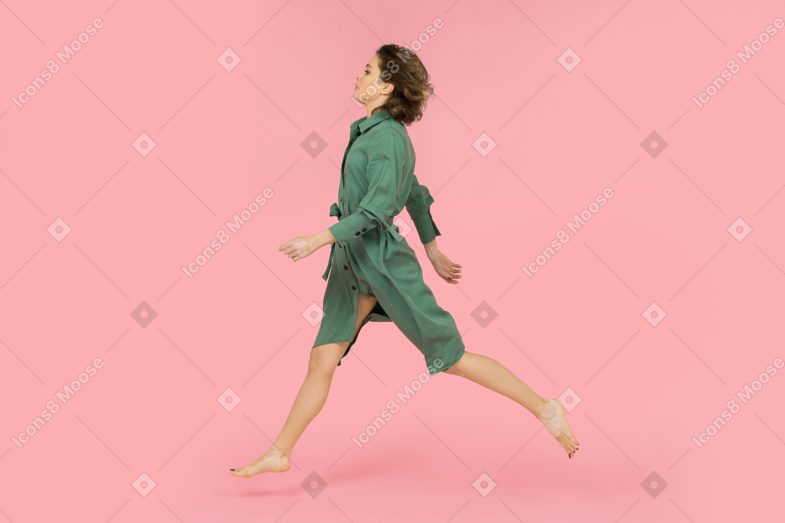 Slim young woman running fast sideways