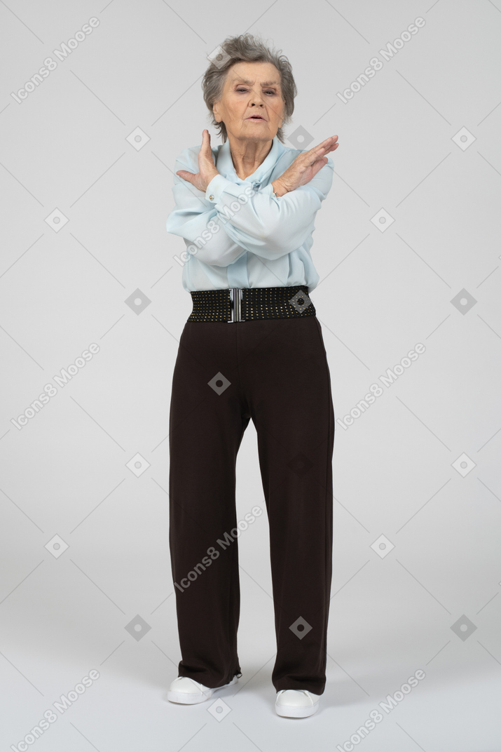 Old lady giving refuses with gesture