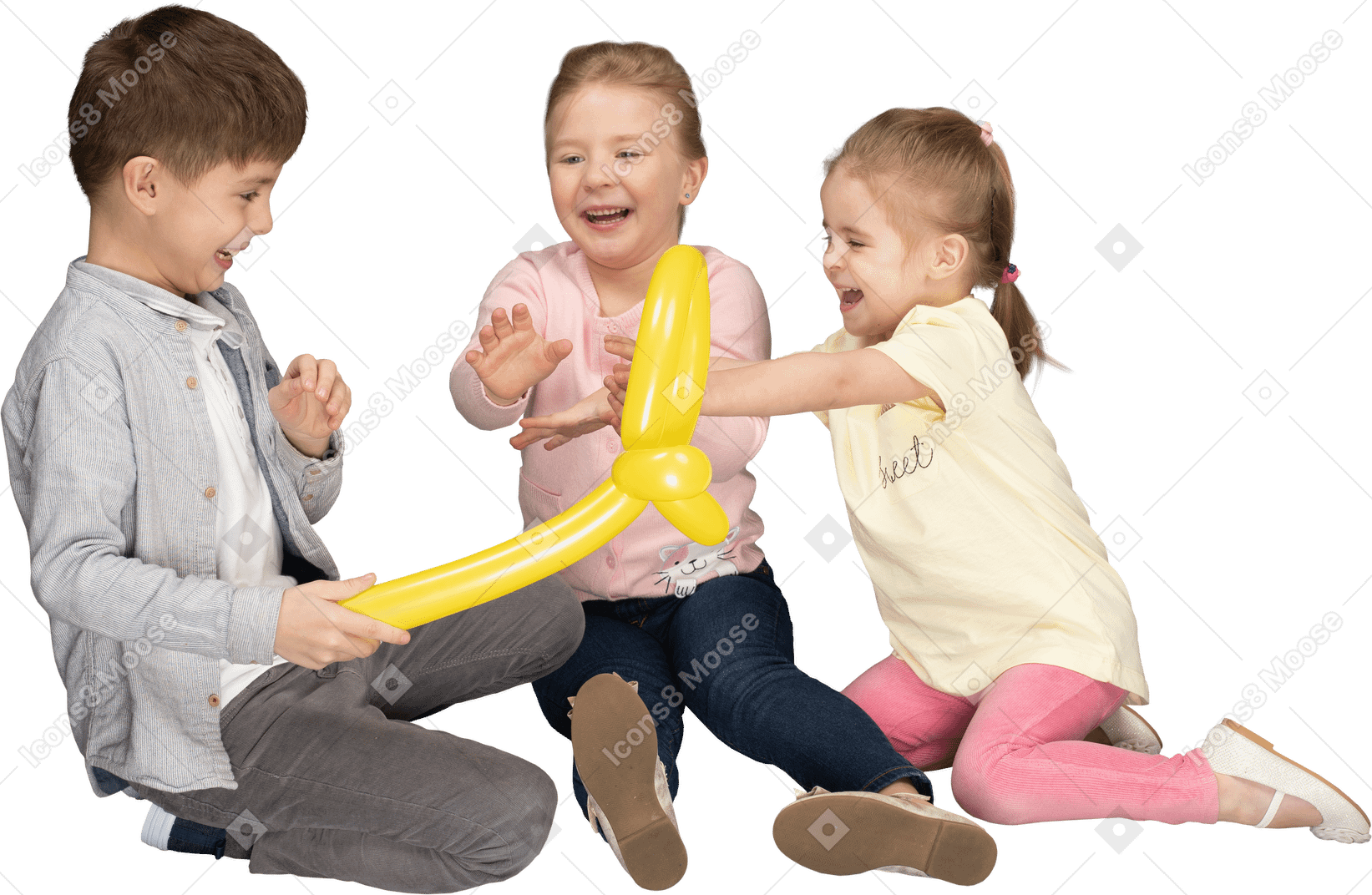 Kids having fun playing with yellow balloon