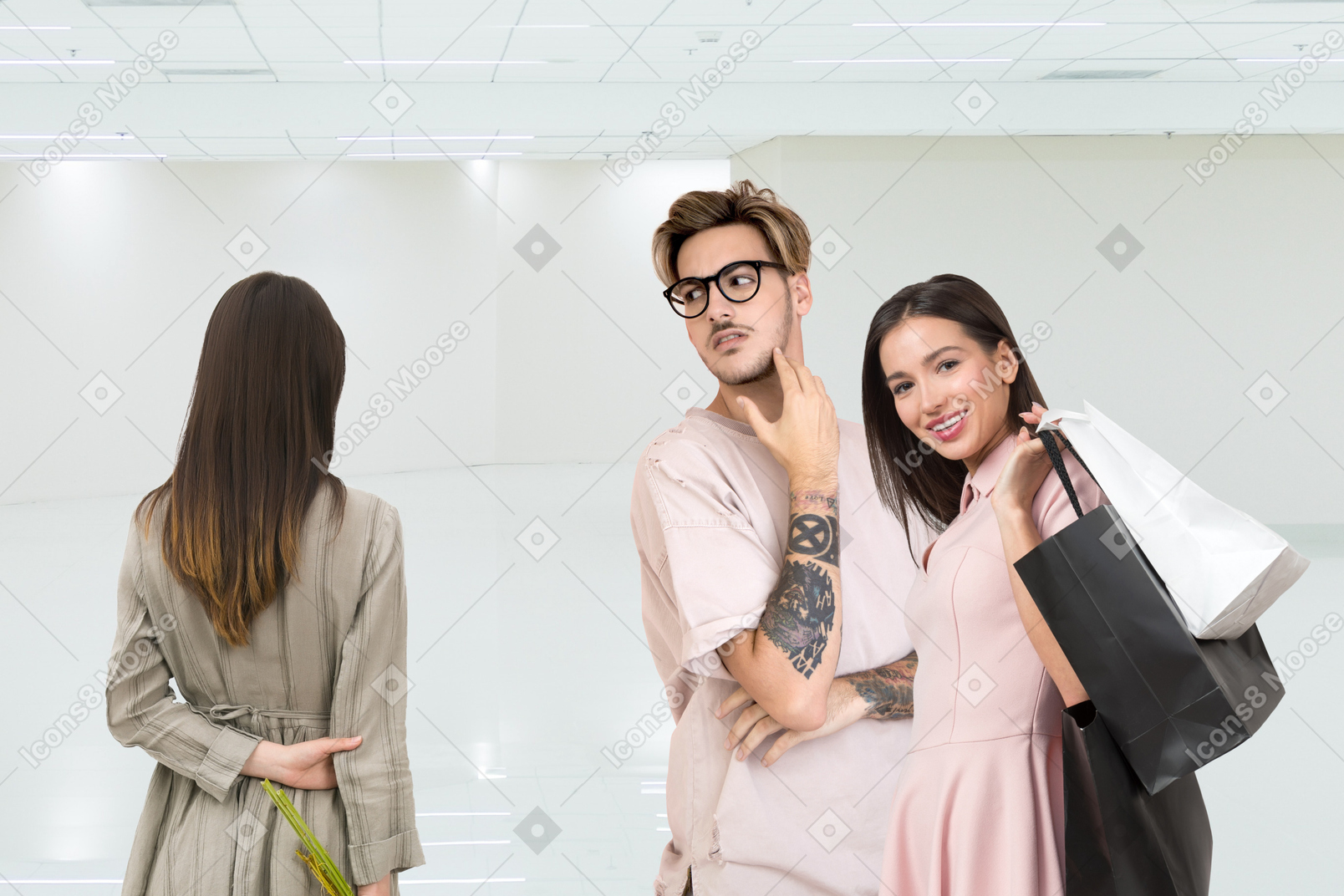 Young man staring at another woman while his girlfriend is not looking